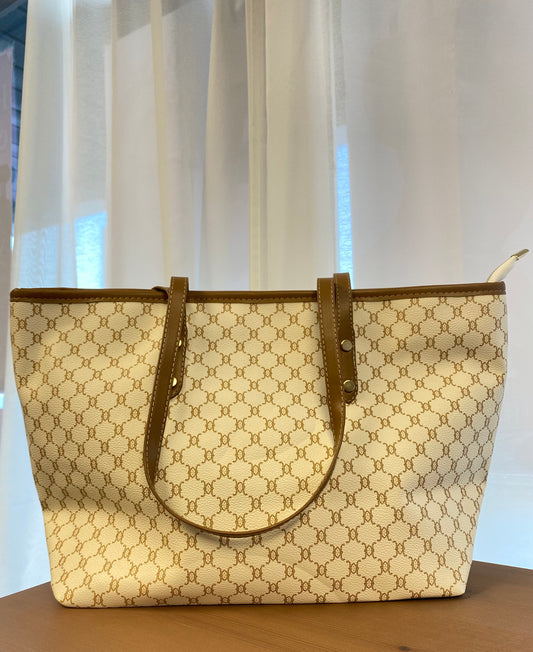 Grand Tote Bag - Blanc et brun